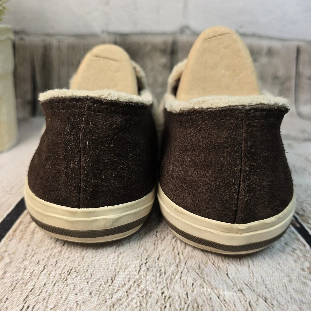 ALDO BROWN SUEDE SLIP ON SNEAKER LOAFER CREAM TRIM WOMENS SIZE 39 EURO